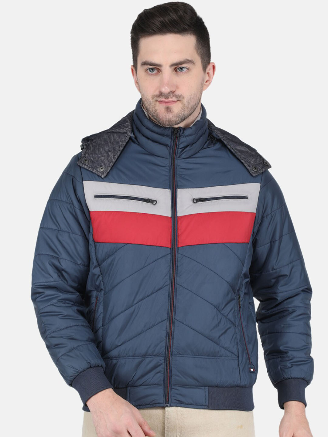 Monte Carlo Men Blue Red Colourblocked Bomber Jacket