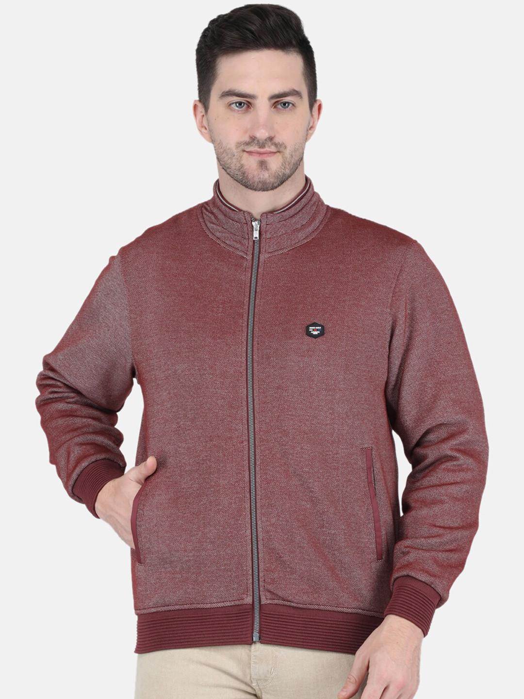 Monte Carlo Men Maroon Cotton Bomber Jacket