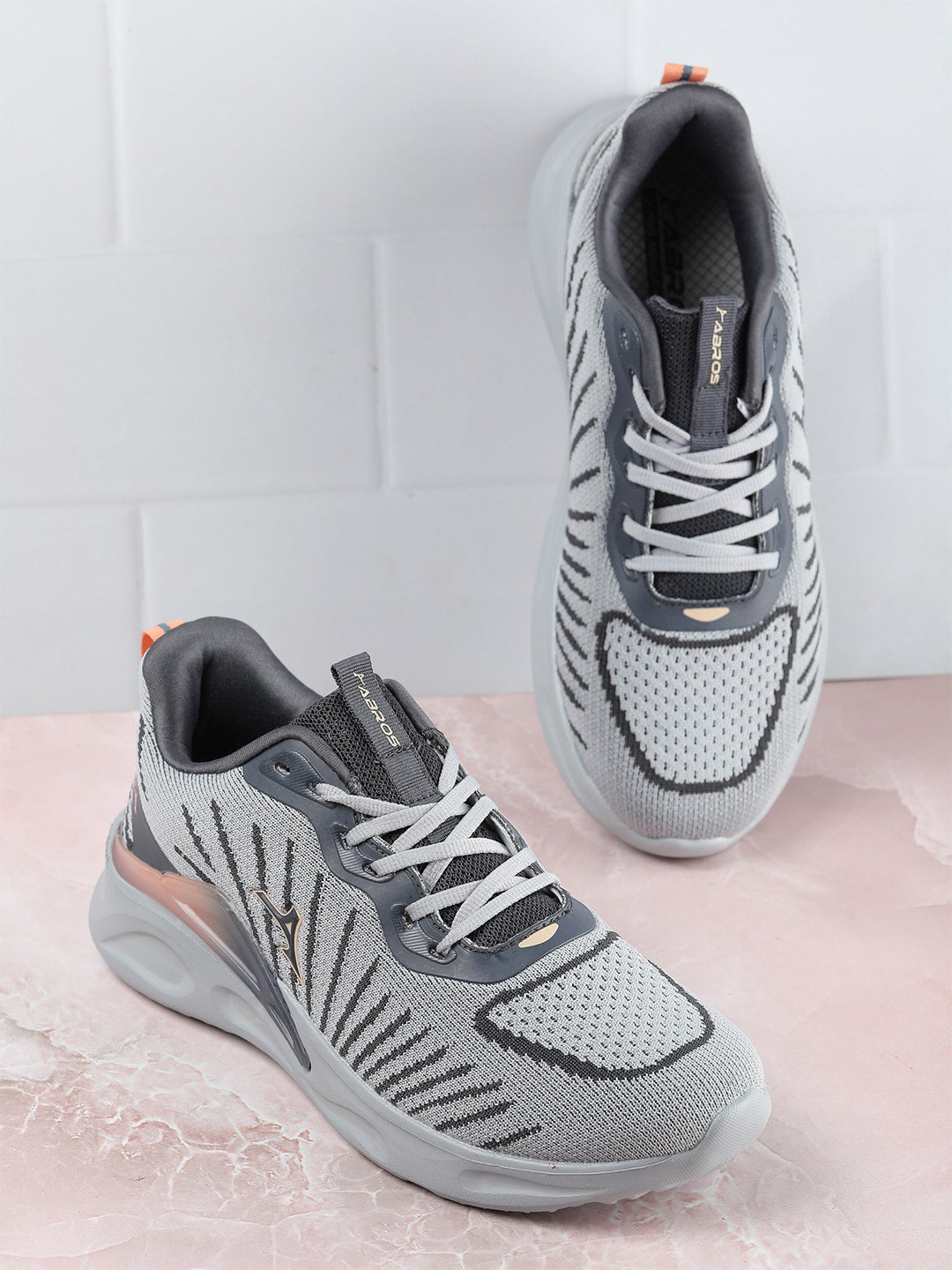 ABROS Men Grey Mesh SPARTAN Mid-Top Marking Running Shoes