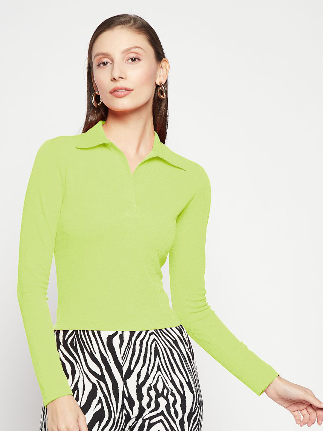Uptownie Lite Green Shirt Collar Top