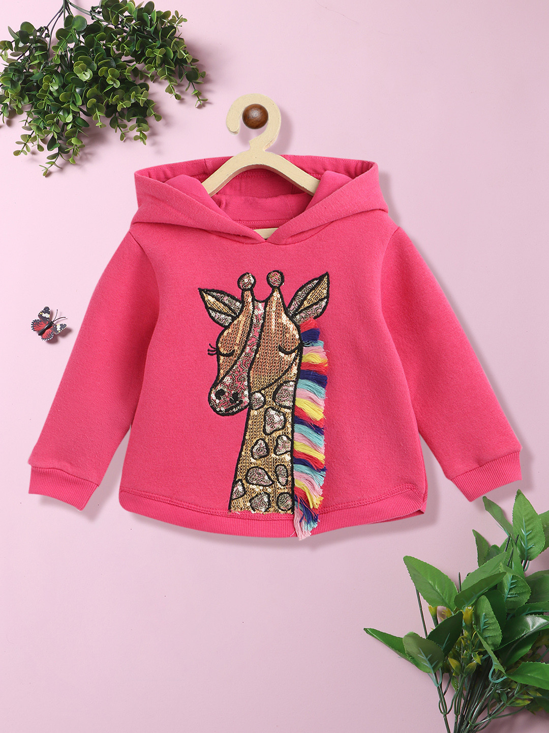 Nauti Nati Girls Pink Printed Hooded Sweatshirt