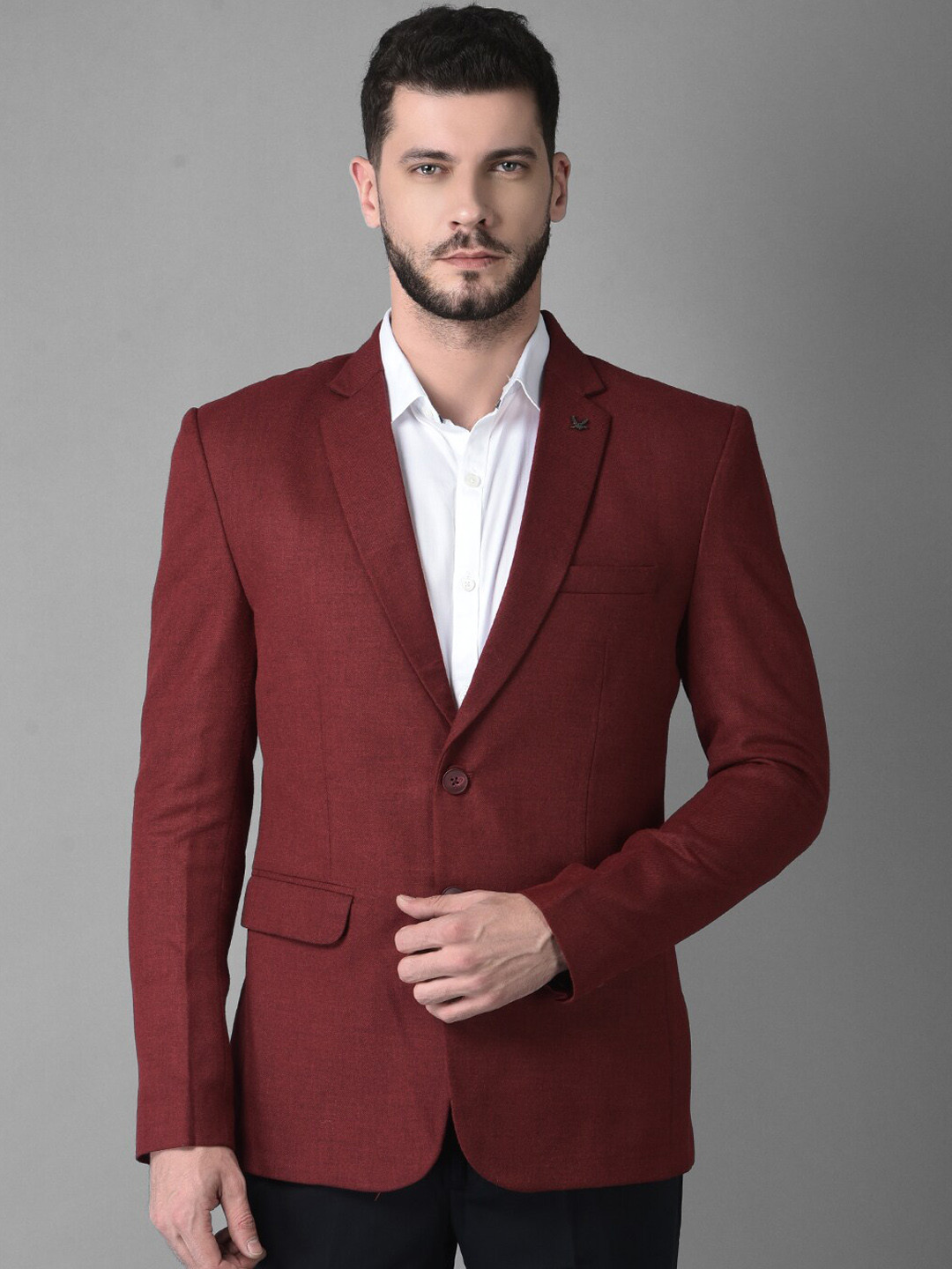 Canary London Men Maroon Slim-fit Single-Breasted Blazer