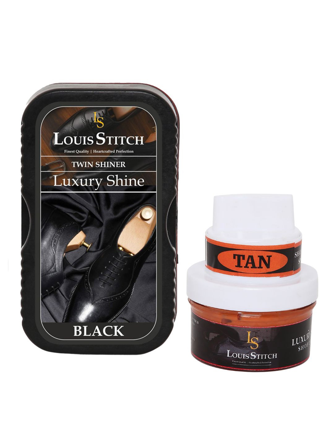 LOUIS STITCH Men Set of 2 Black & Tan-Coloured Shoe Cream with Applicator