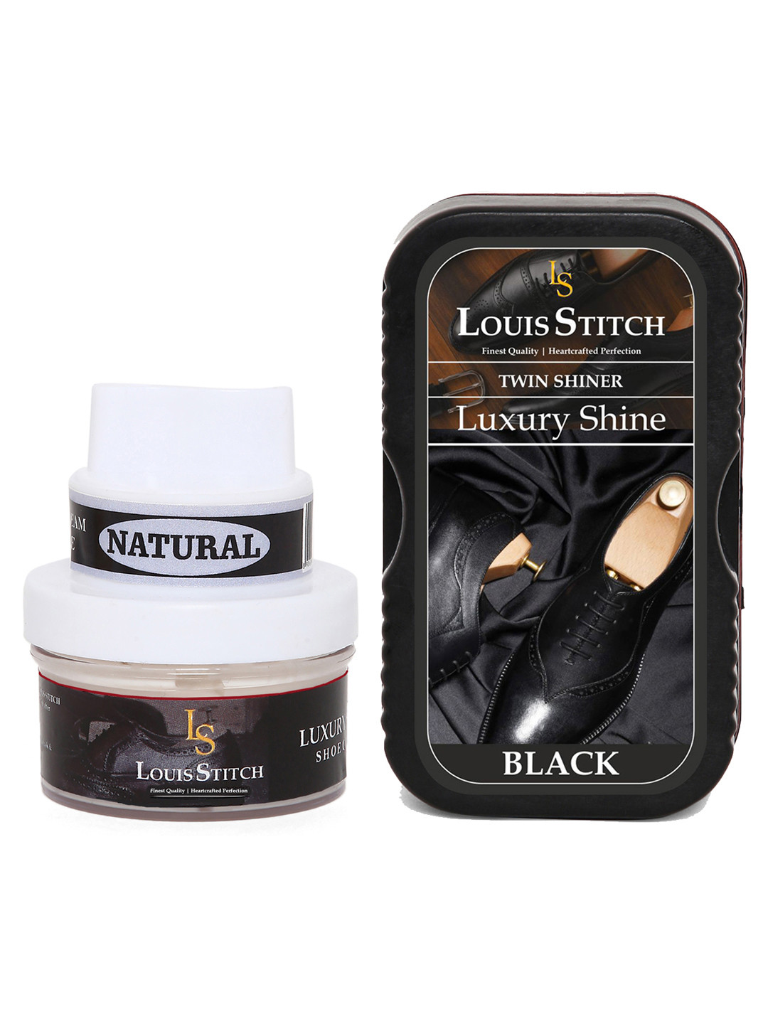 LOUIS STITCH Men Cream Colored & Black Shoe Twin Shiner And Shoe Cream with Applicator