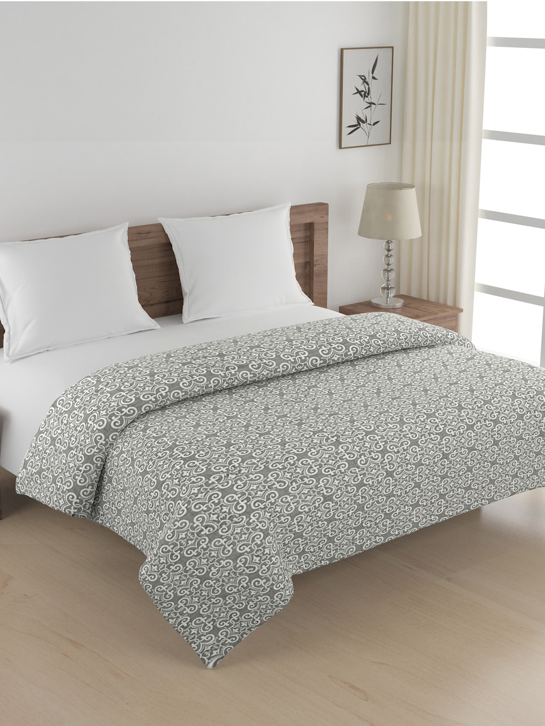 SWAYAM Grey & White Ethnic Motifs Heavy Winter 350 GSM Cotton Double Bed Comforter