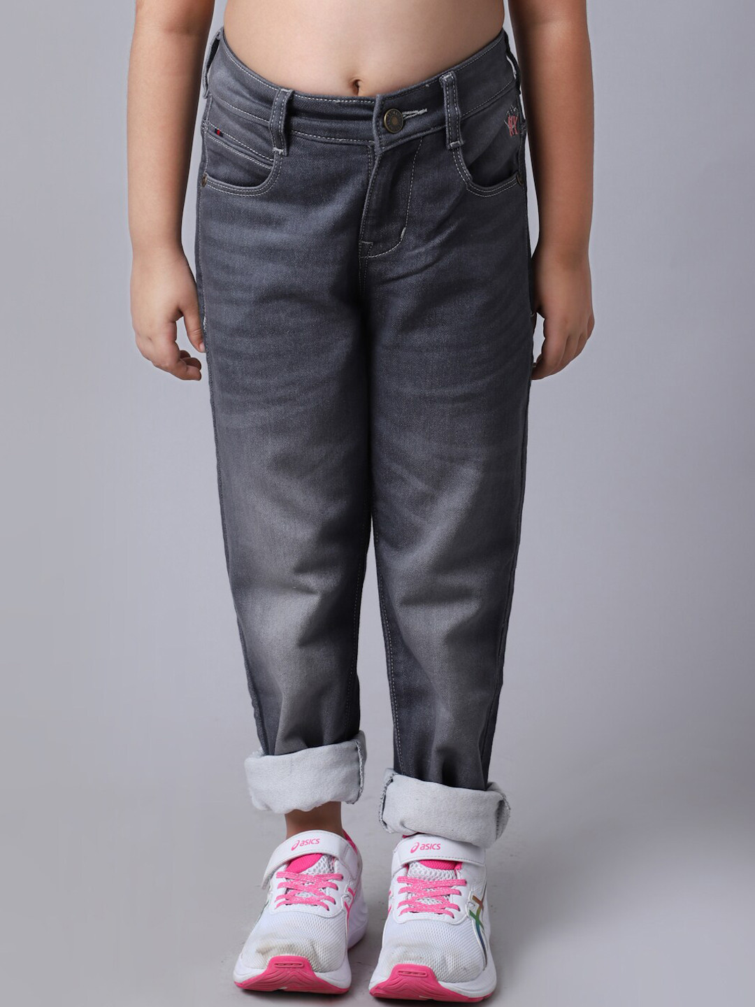 Cantabil Girls Grey Heavy Fade Cotton Jeans