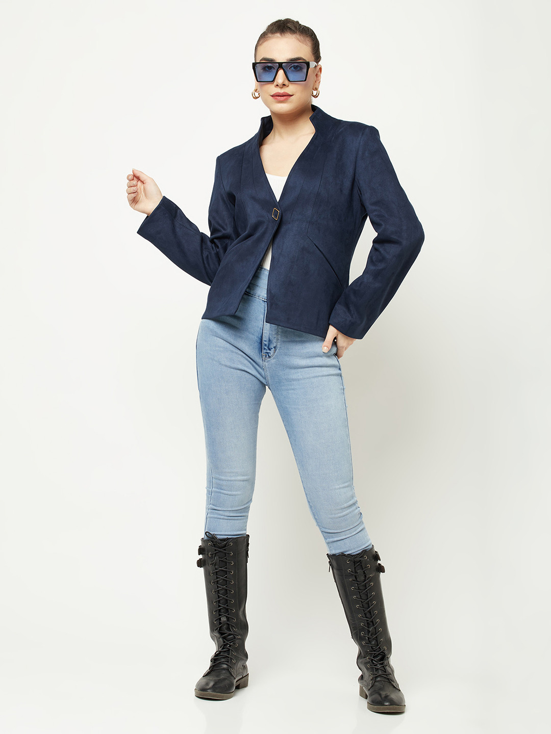 Crimsoune Club Women Navy Blue Slim-Fit Coat