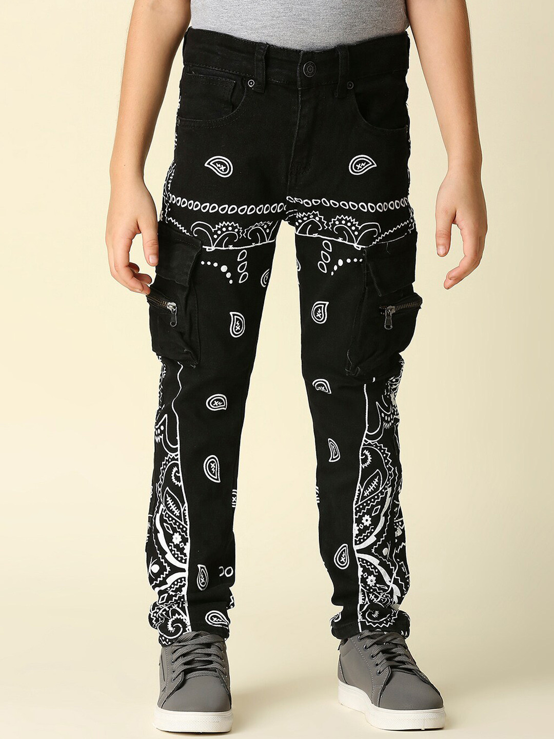WAIMEA Boys Black Comfort Stretchable Printed Jeans