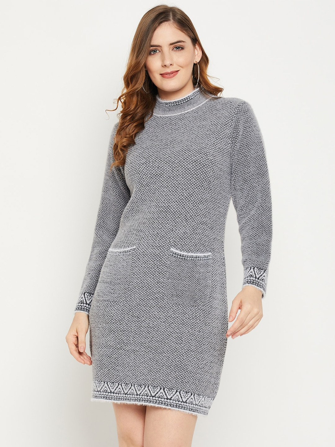 Zigo Grey & White Sweater Wool Dress