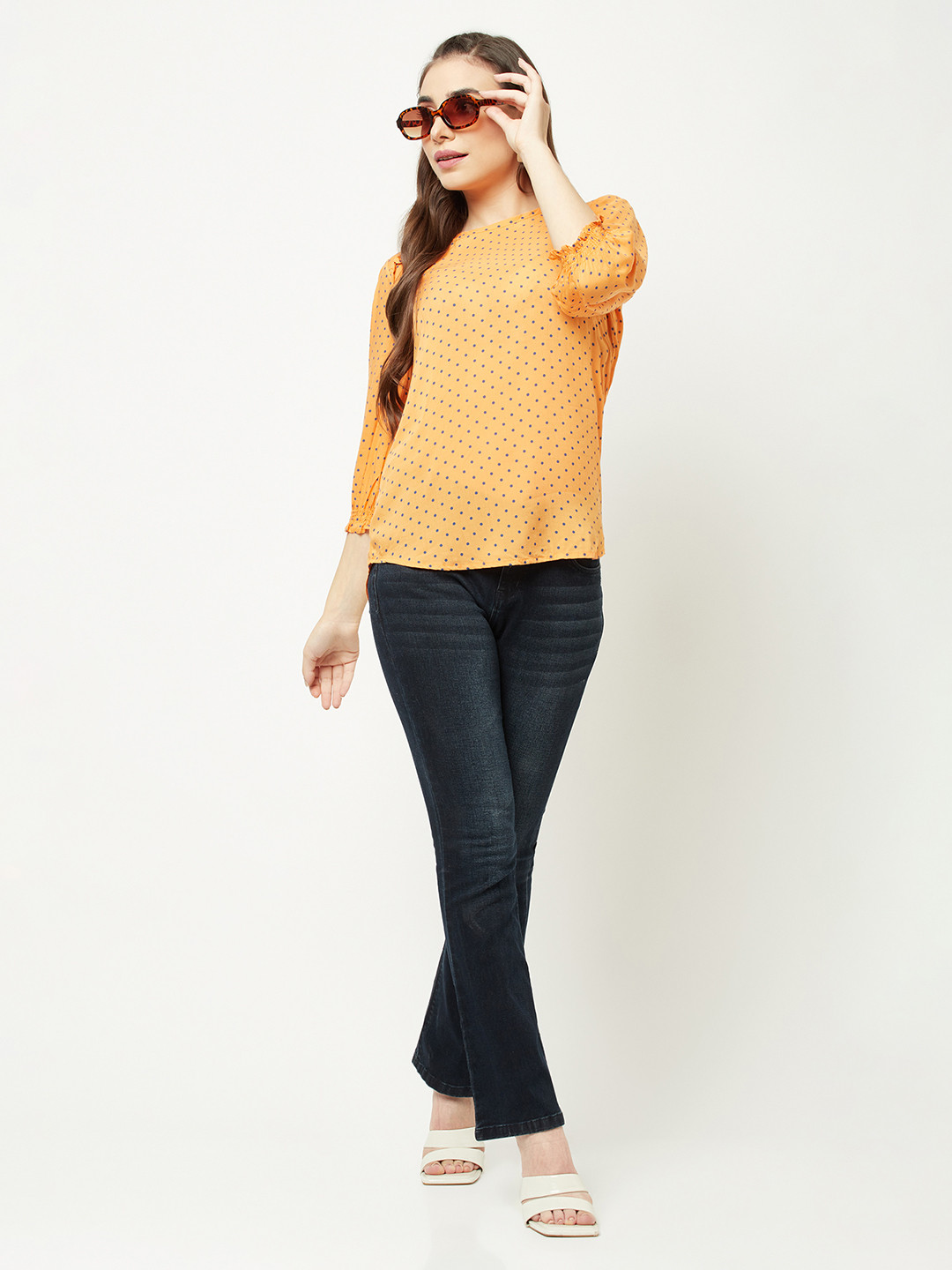 Crimsoune Club Orange Polka Dot Printed Top