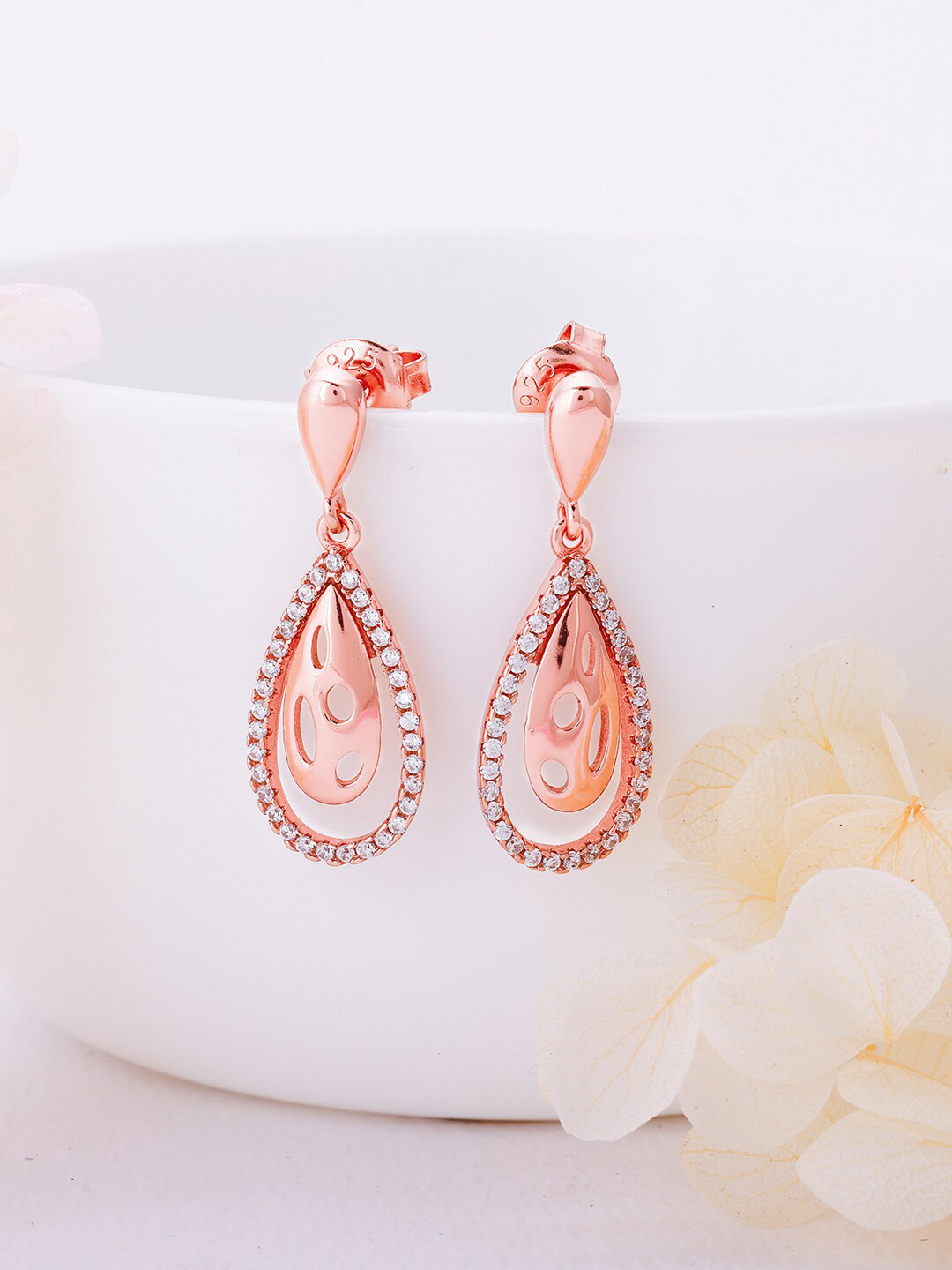 GIVA Pink & Rose Gold Plated Contemporary Drop Earrings