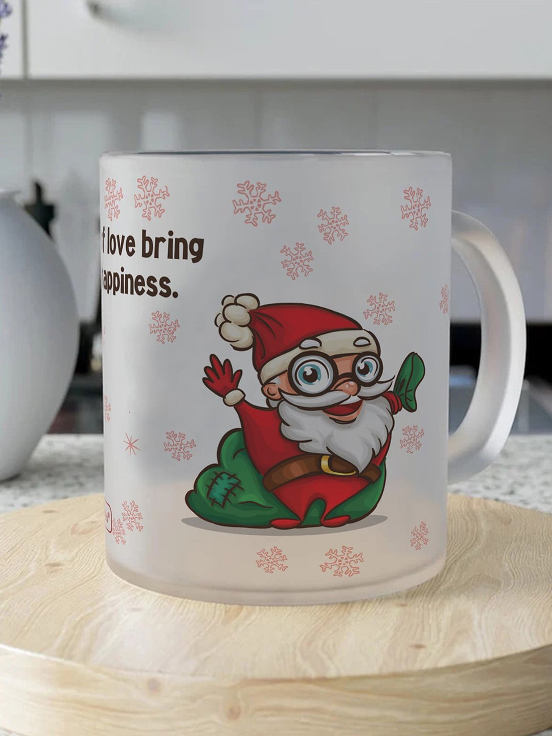 Indigifts White & Red Text or Slogans Printed Matte Christmas Glass Mug - 325ML