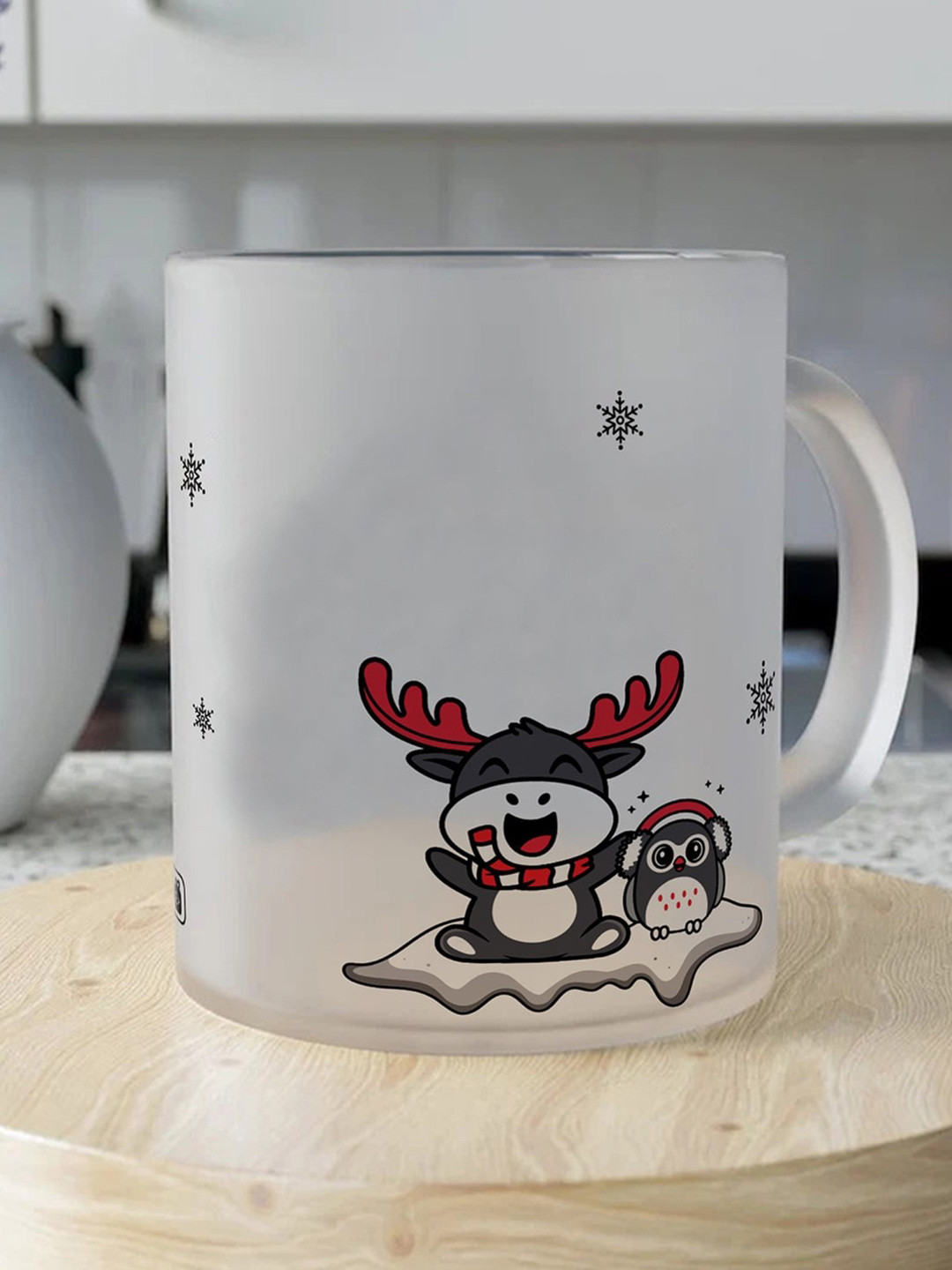 Indigifts Happy Thank Giving White Animal Print Glass Handmade Mug-325ml