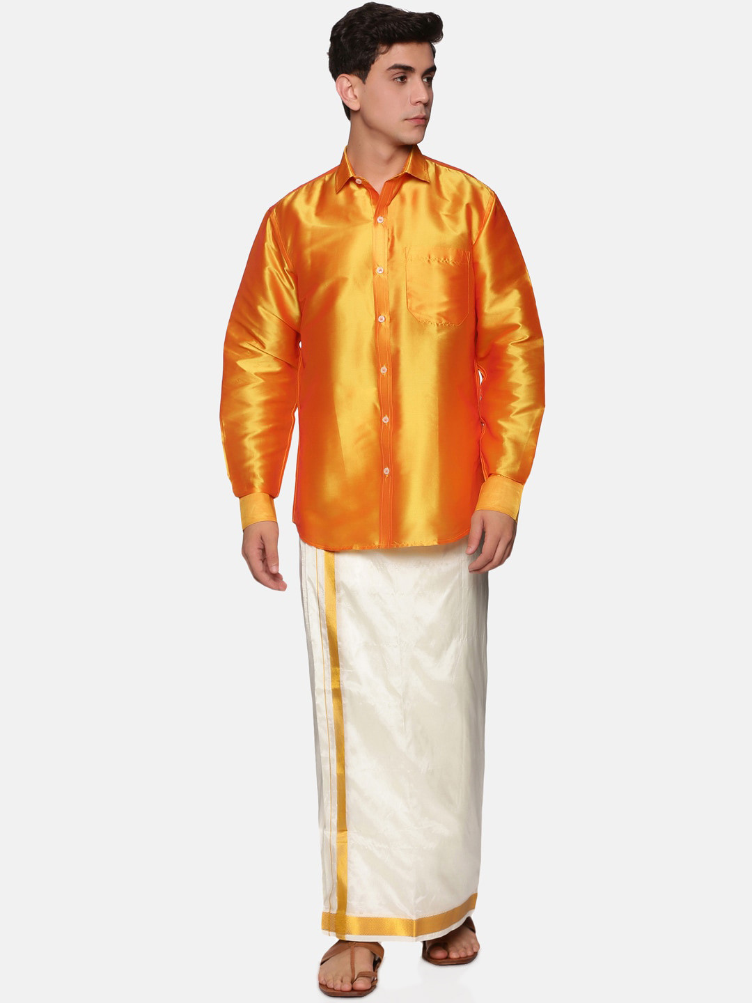 Sethukrishna Men Yellow & White Shirt With Dhoti Pants