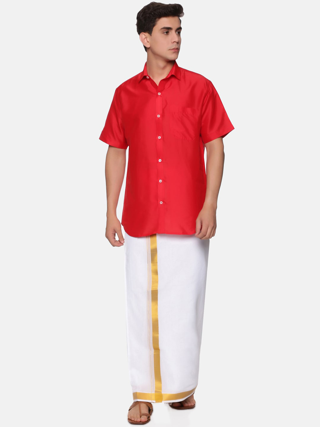 Sethukrishna Men Red & White Shirt with Dhoti Pants