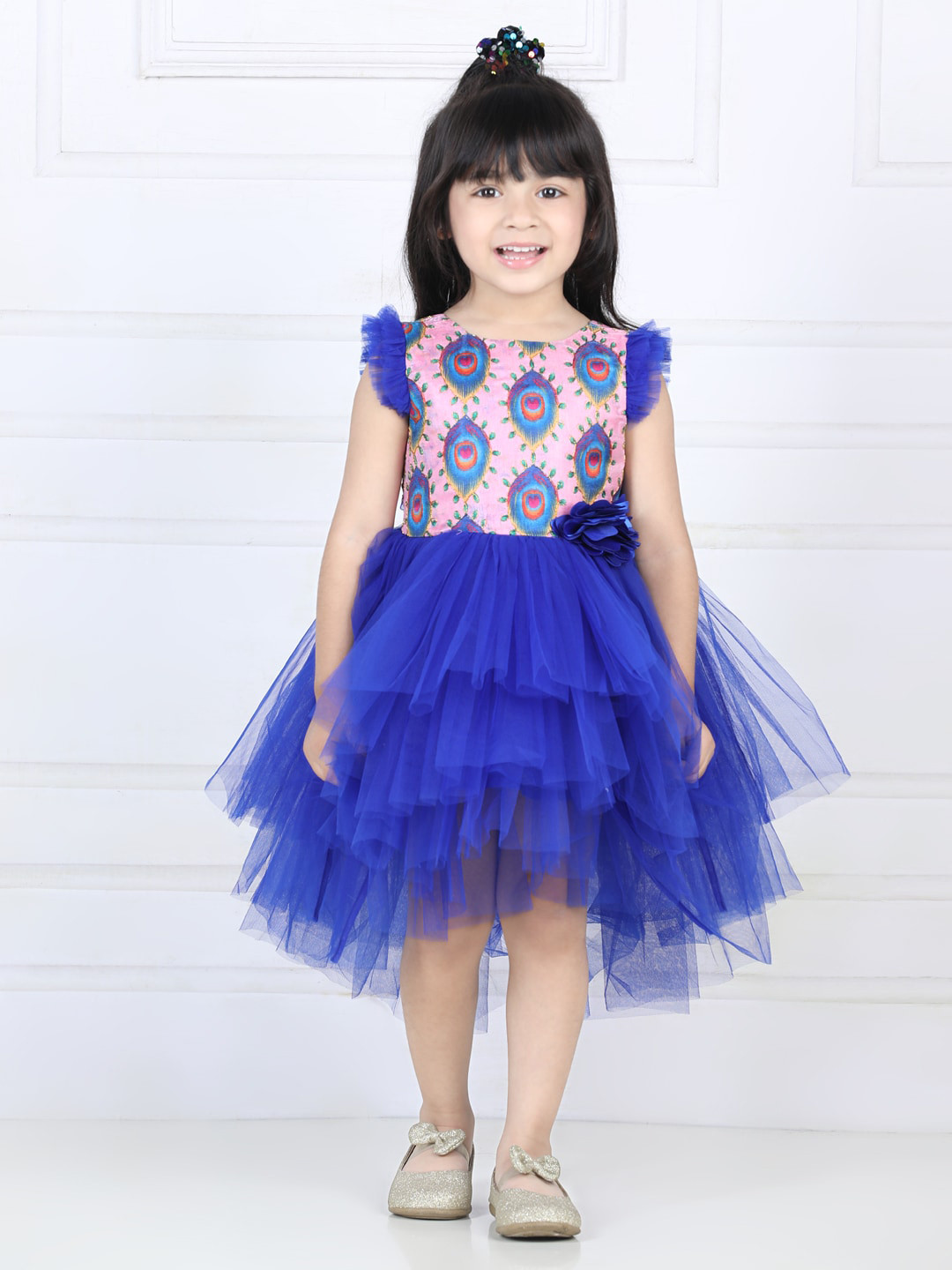 Toy Balloon kids Blue & Pink Floral Printed Net Dress