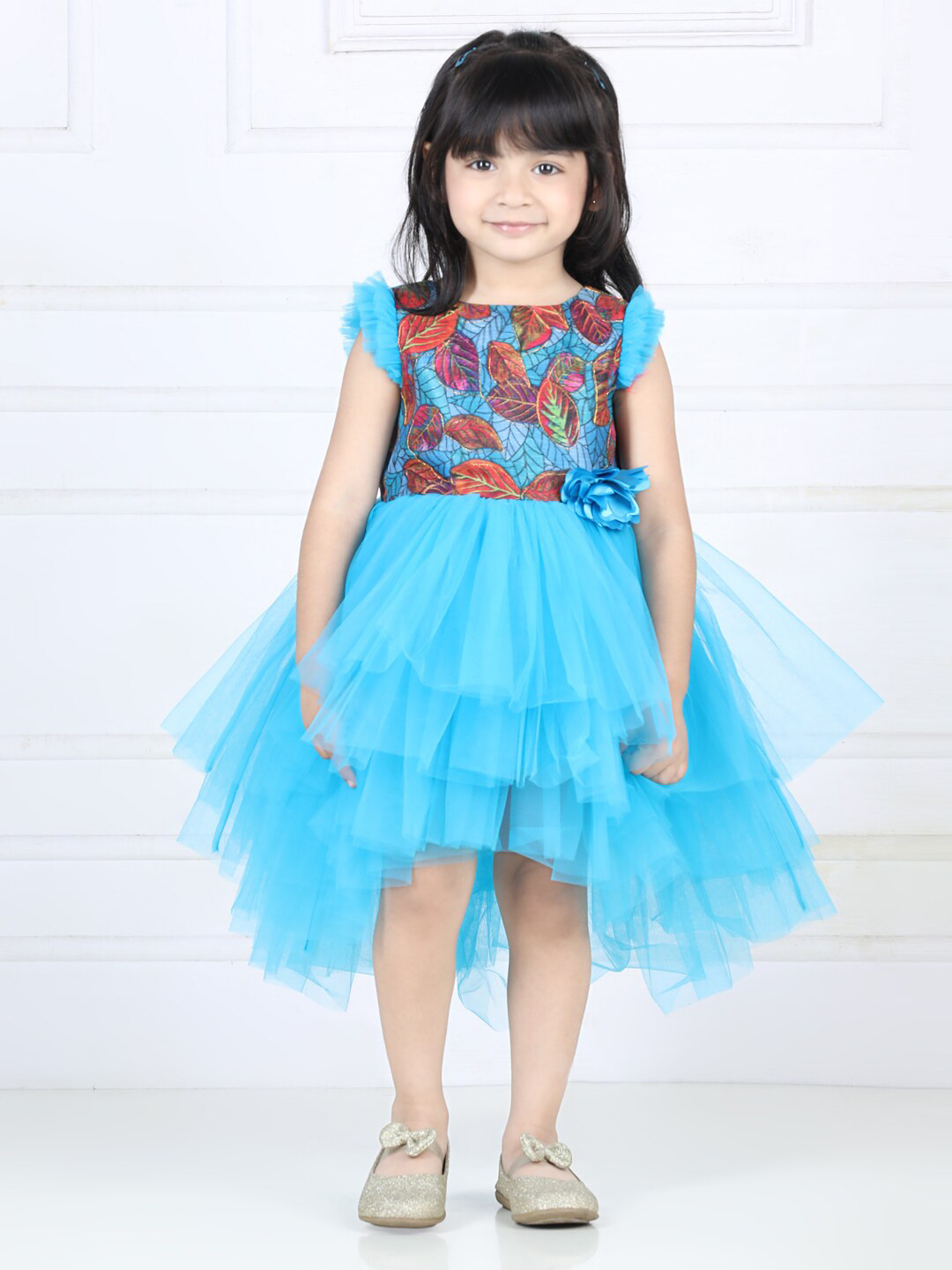 Toy Balloon Turquoise Blue Floral Net Dress