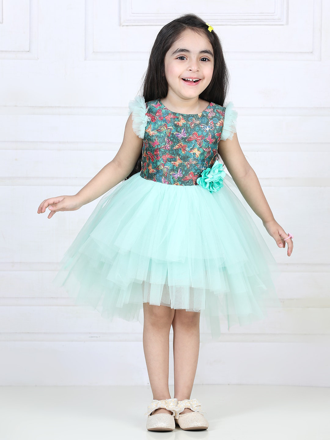 Toy Balloon kids Lime Green Hi Low Net Dress