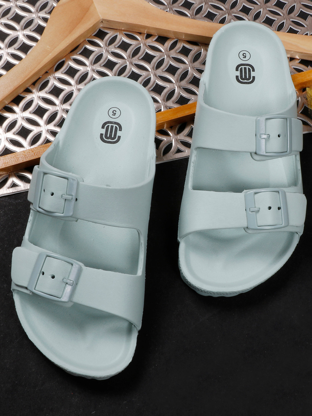 MOZAFIA Women Sea Green Rubber Sliders