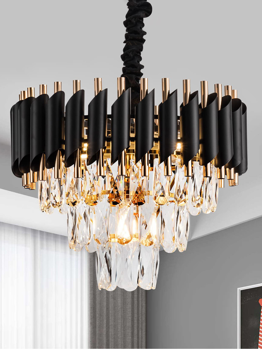 Homesake Black & White Textured Crystal Hanging Ceiling Lamps