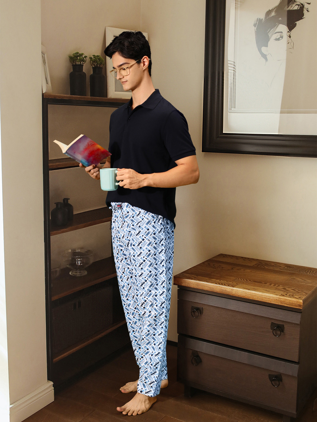 Pepe Jeans Men Blue Printed Cotton Lounge Pants