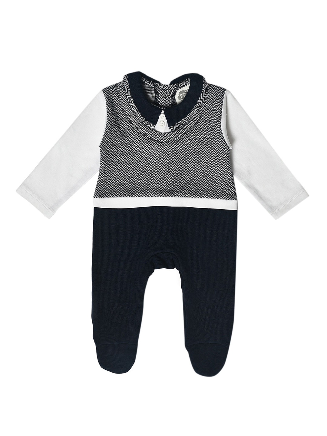 MiArcus Boys Navy Blue & White Printed Rompers