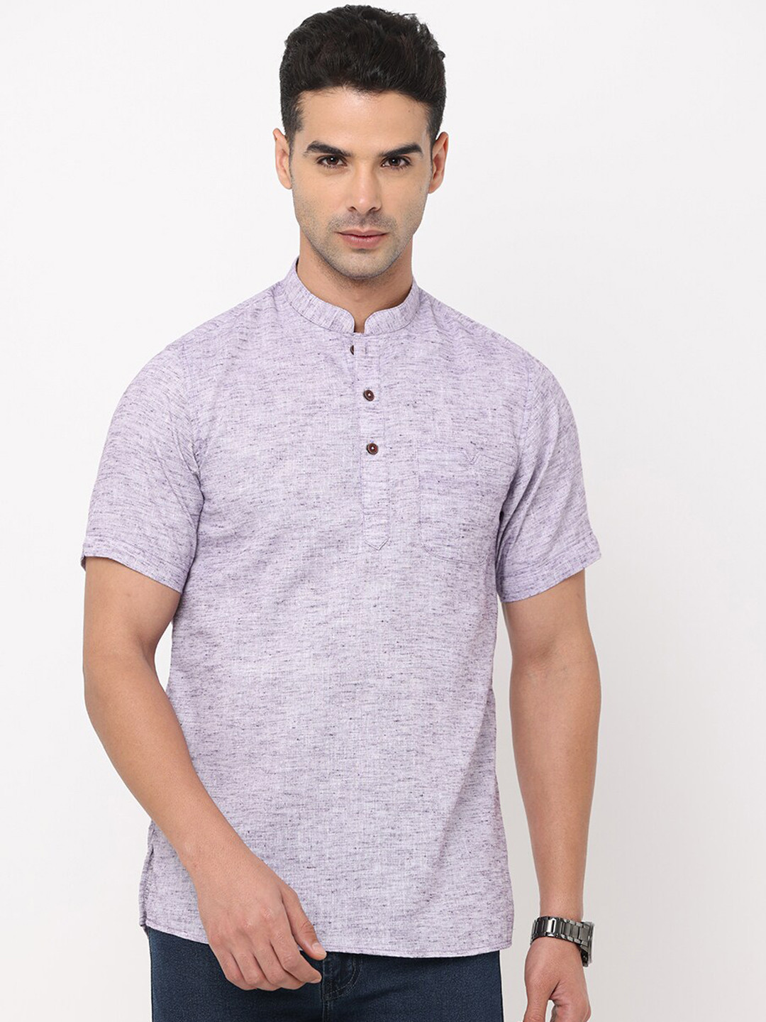 NIRVAAN Men Lavender Mandarin Collar Kurta