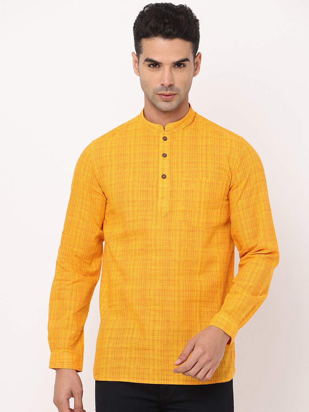 NIRVAAN Men Yellow Printed Pure Cotton Kurta