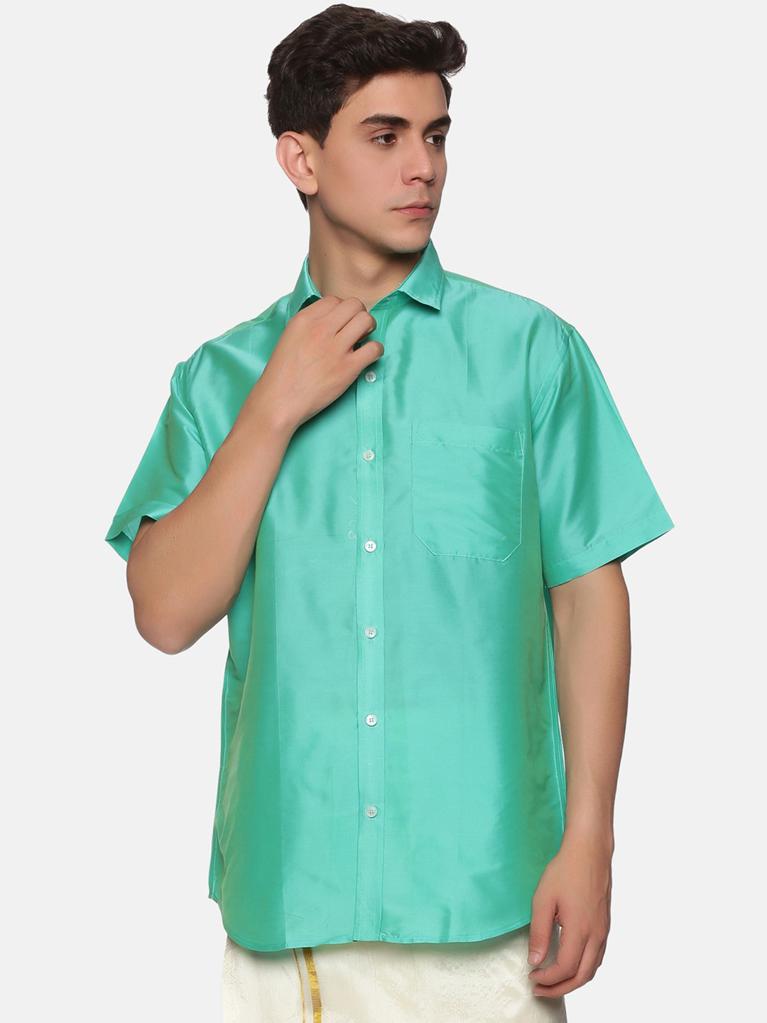 Sethukrishna Men Fluorescent Green Silk Standard Casual Shirt