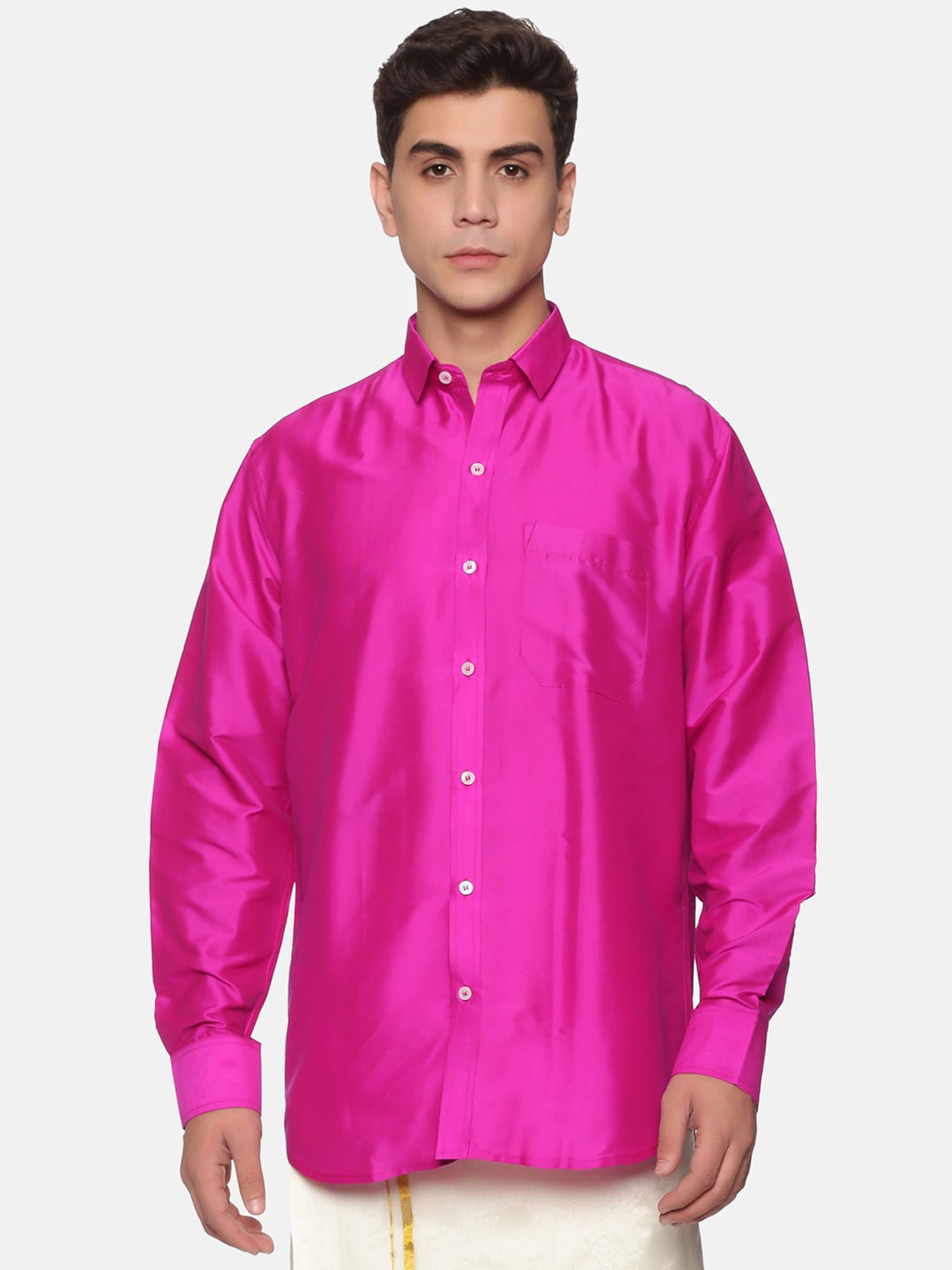 Sethukrishna Men Pink Silk Standard Casual Shirt
