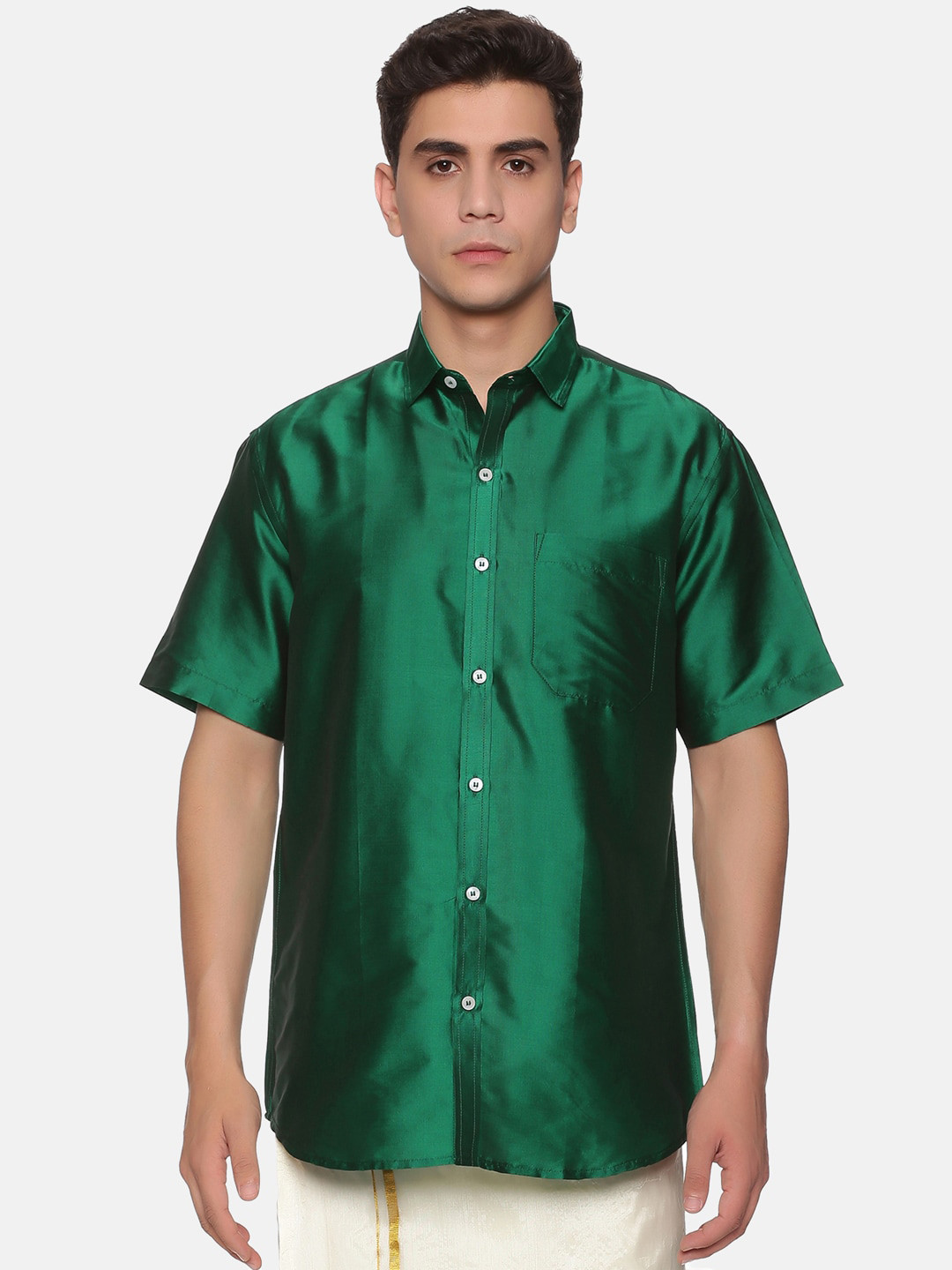 Sethukrishna Men Green Silk Standard Casual Shirt