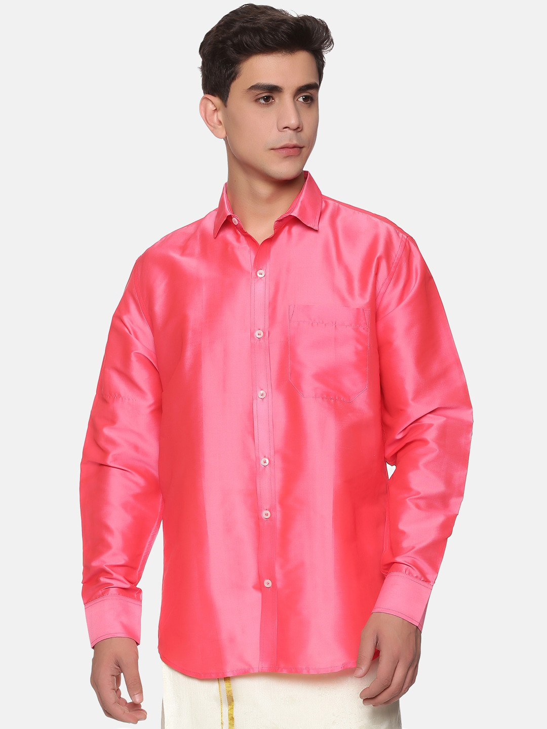Sethukrishna Men Pink Silk Standard Casual Shirt