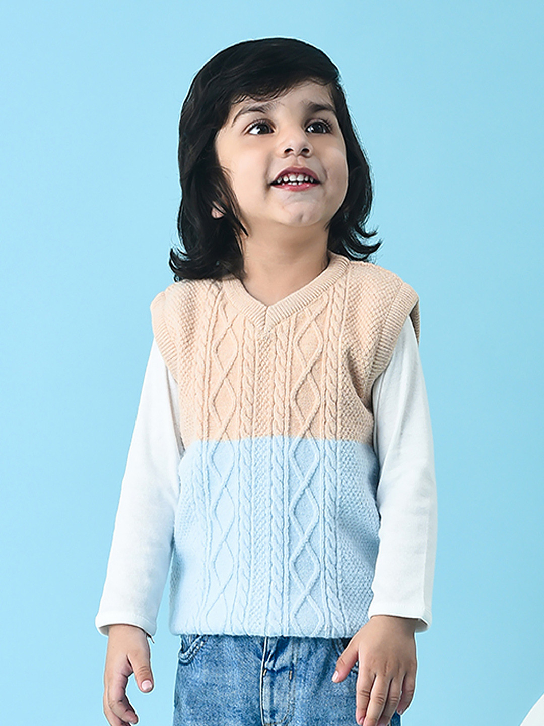 MiArcus Kids Colourblocked Acrylic Sleeveless Sweater