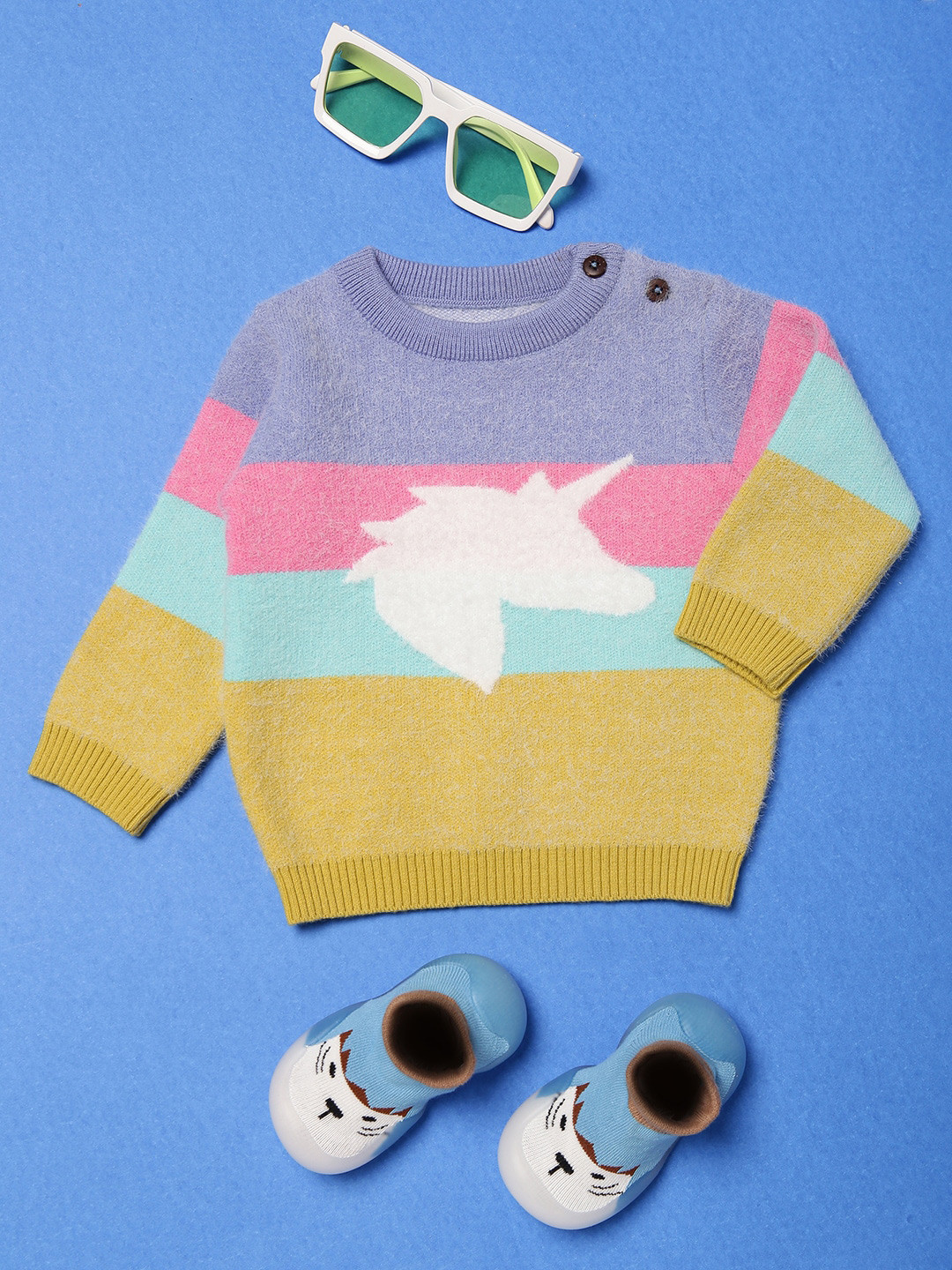 MiArcus Purple & Yellow Colourblocked Pullover Acrylic Sweater