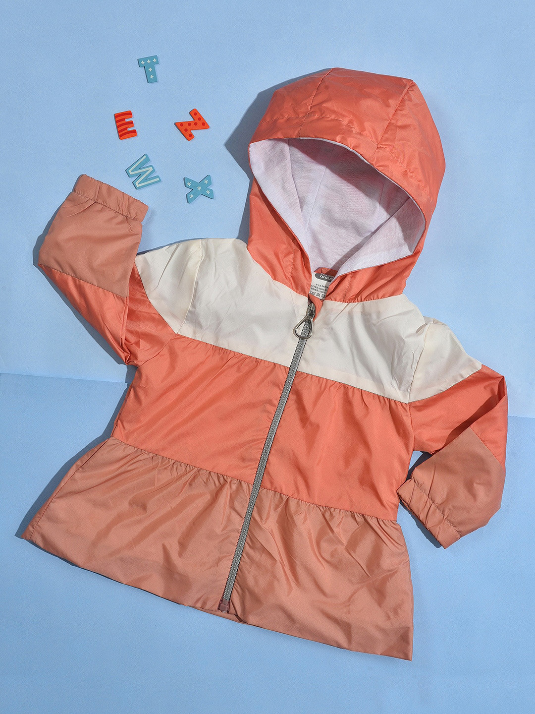 MiArcus Girls Peach-Coloured Colourblocked Windcheater and Water Resistant Parka Jacket