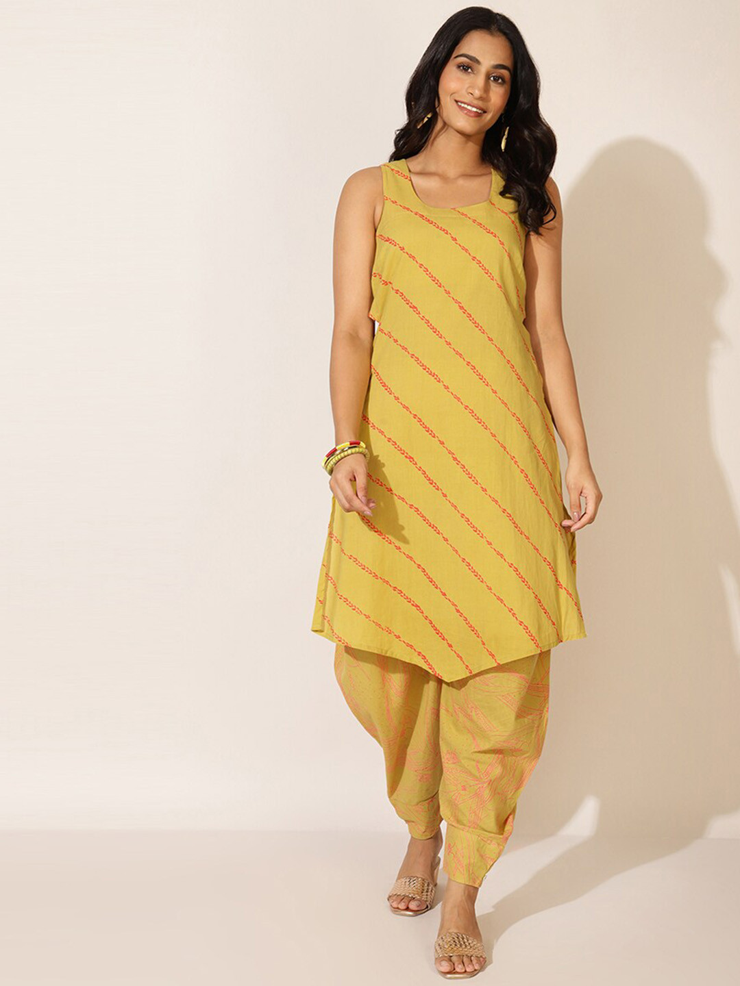 Fabindia Women Yellow Cotton Printed Kurta