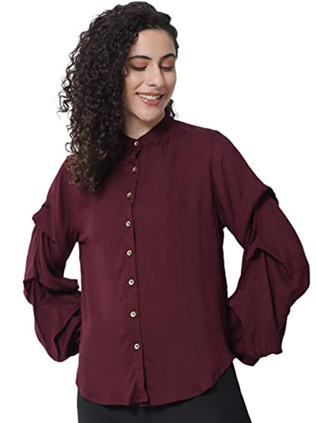 Tulsattva Women Maroon Edgy Stylized Sleeve Casual Shirt
