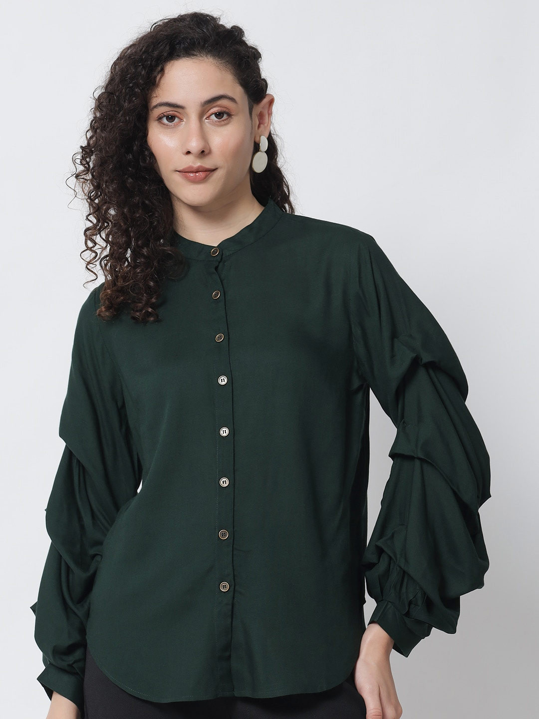 Tulsattva Women Green Edgy Stylized Sleeve Casual Shirt