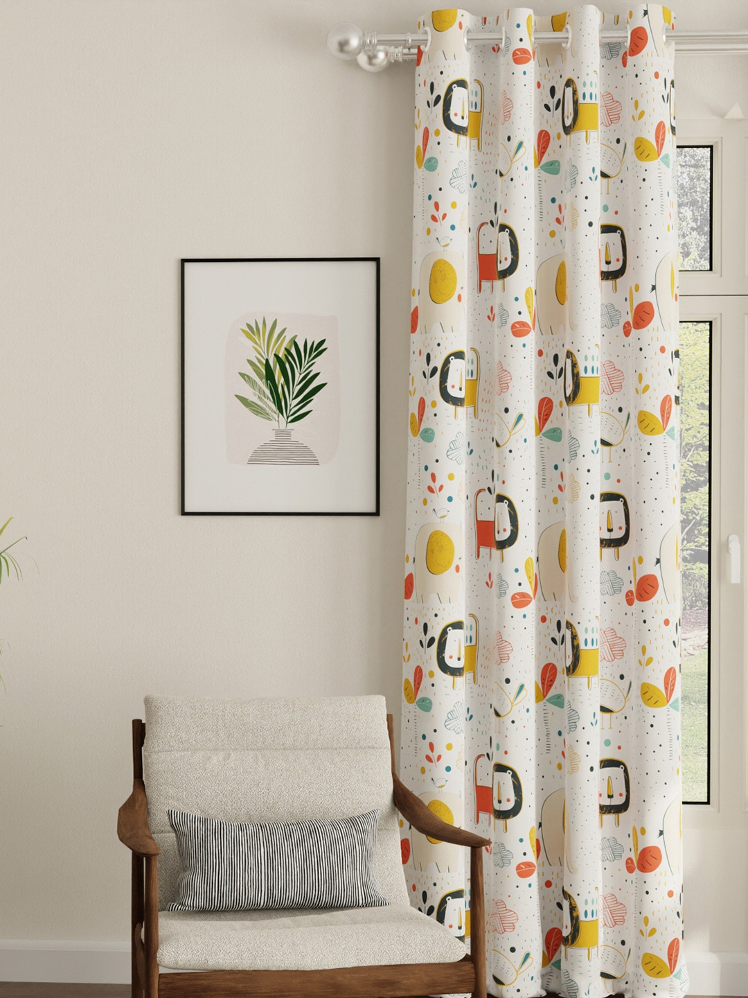 URBAN SPACE White & Yellow Quirky Black Out Door Curtains