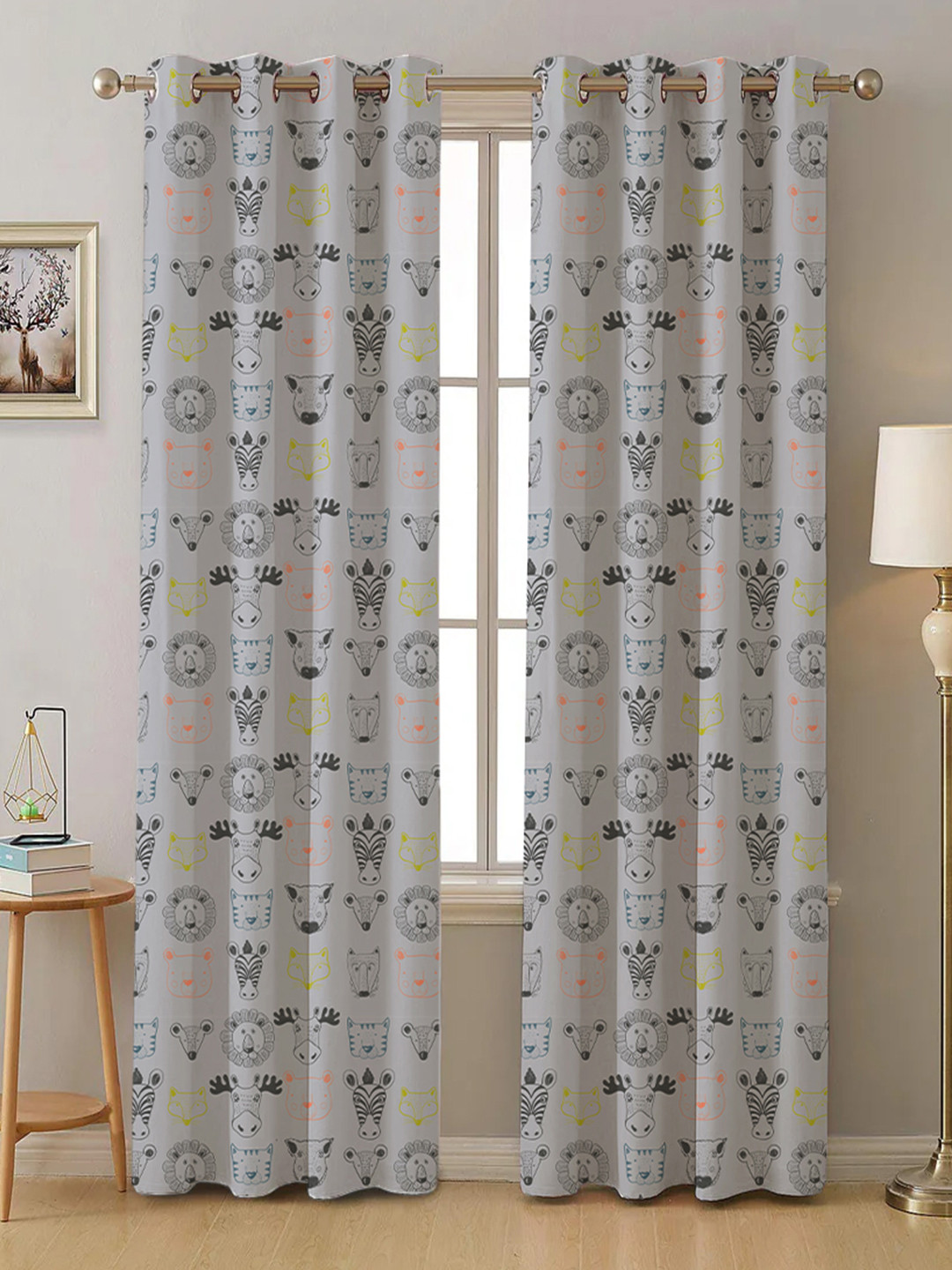 URBAN SPACE White & Black Quirky Black Out Door Curtains