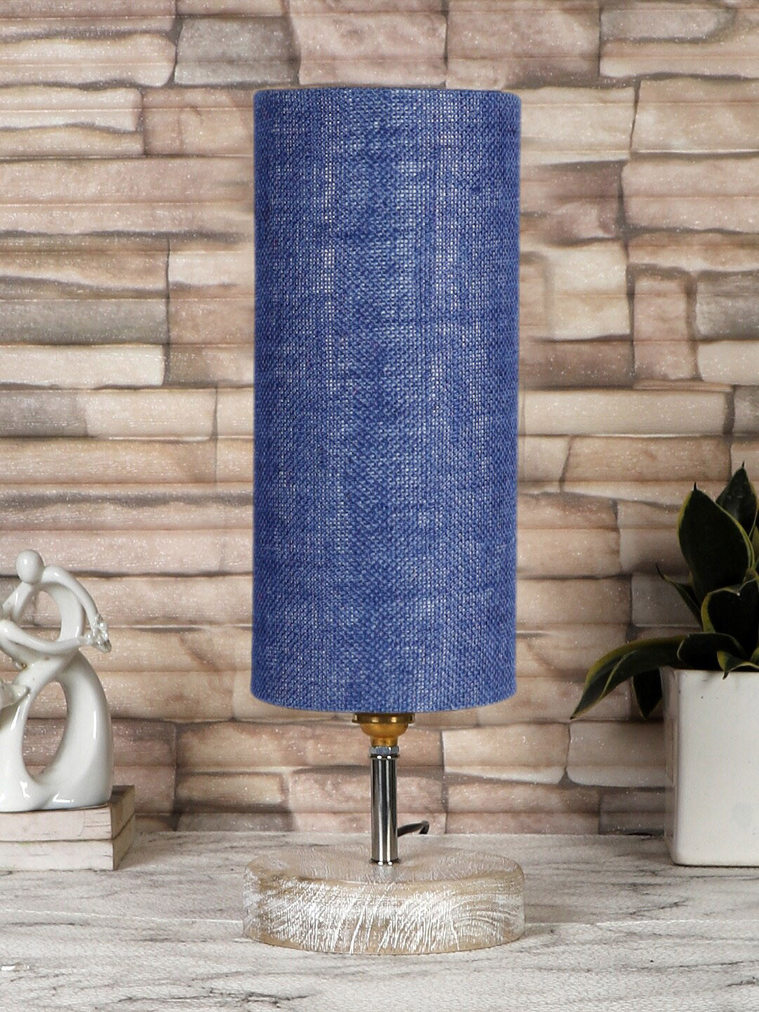 Devansh Blue & White Wooden Table Lamp