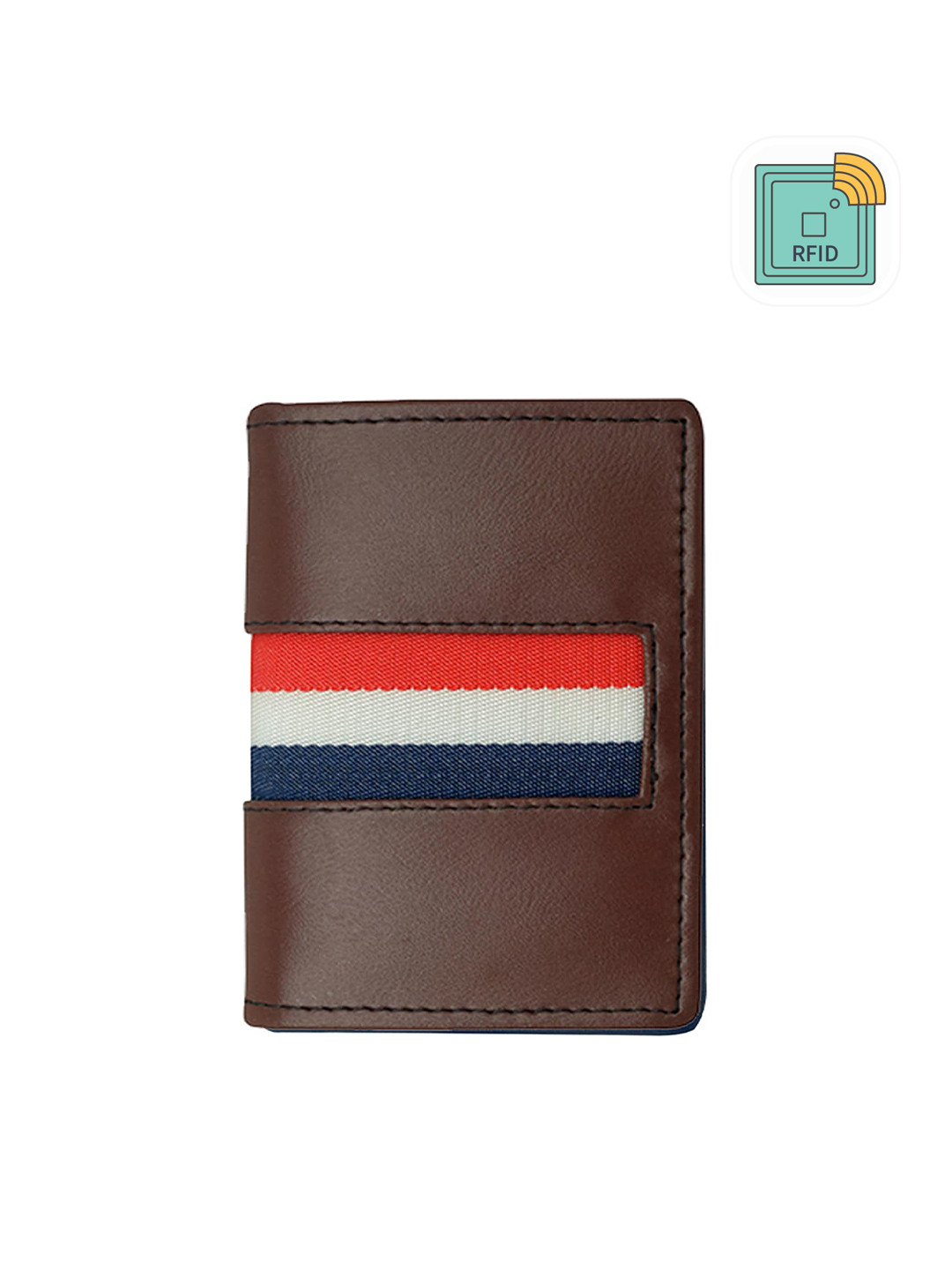 GREEN DRAGONFLY Coffee Brown & Red PU Card Holder