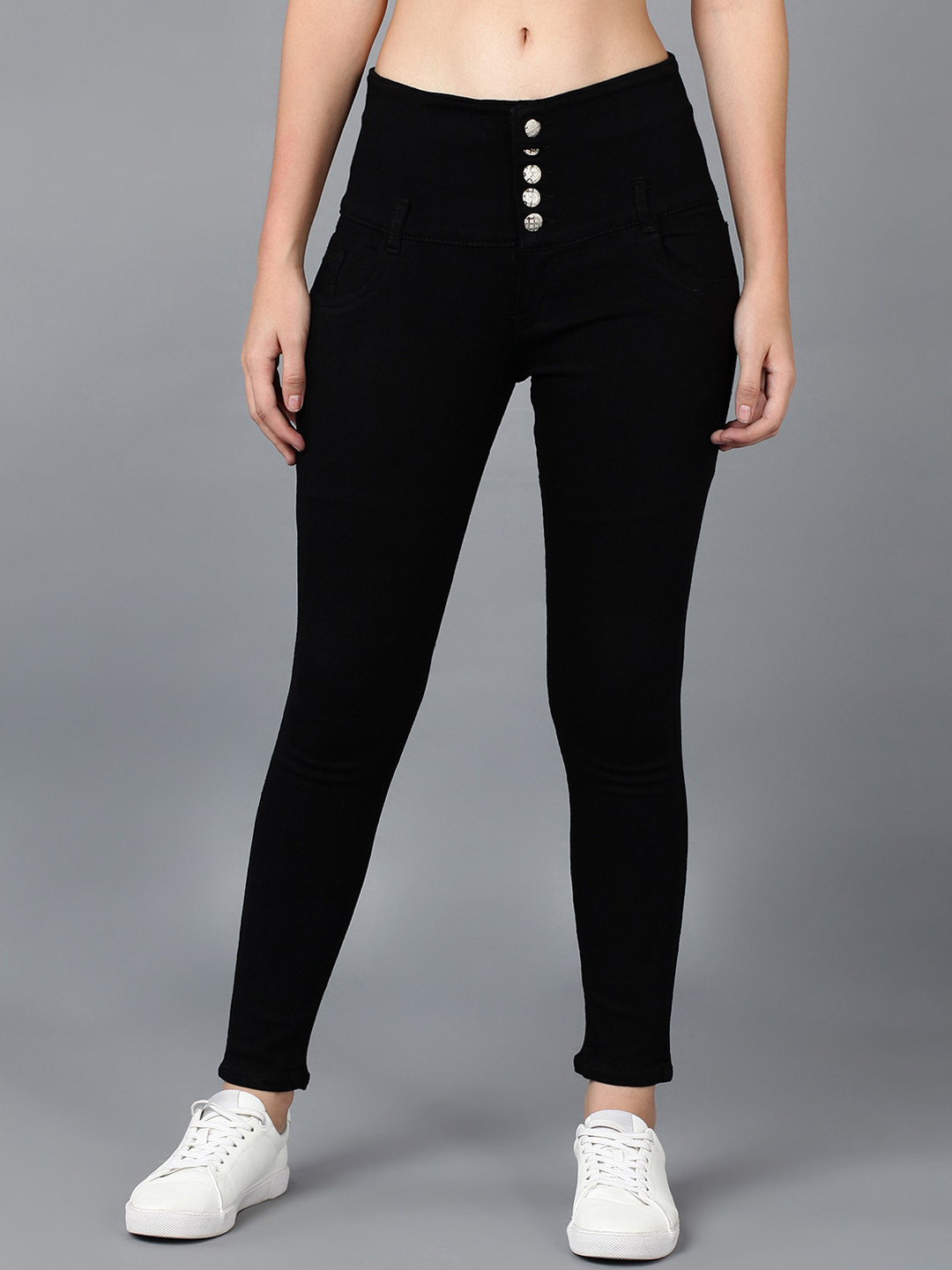 A-Okay Women Black Slim Fit High-Rise Slash Knee Stretchable Jeans