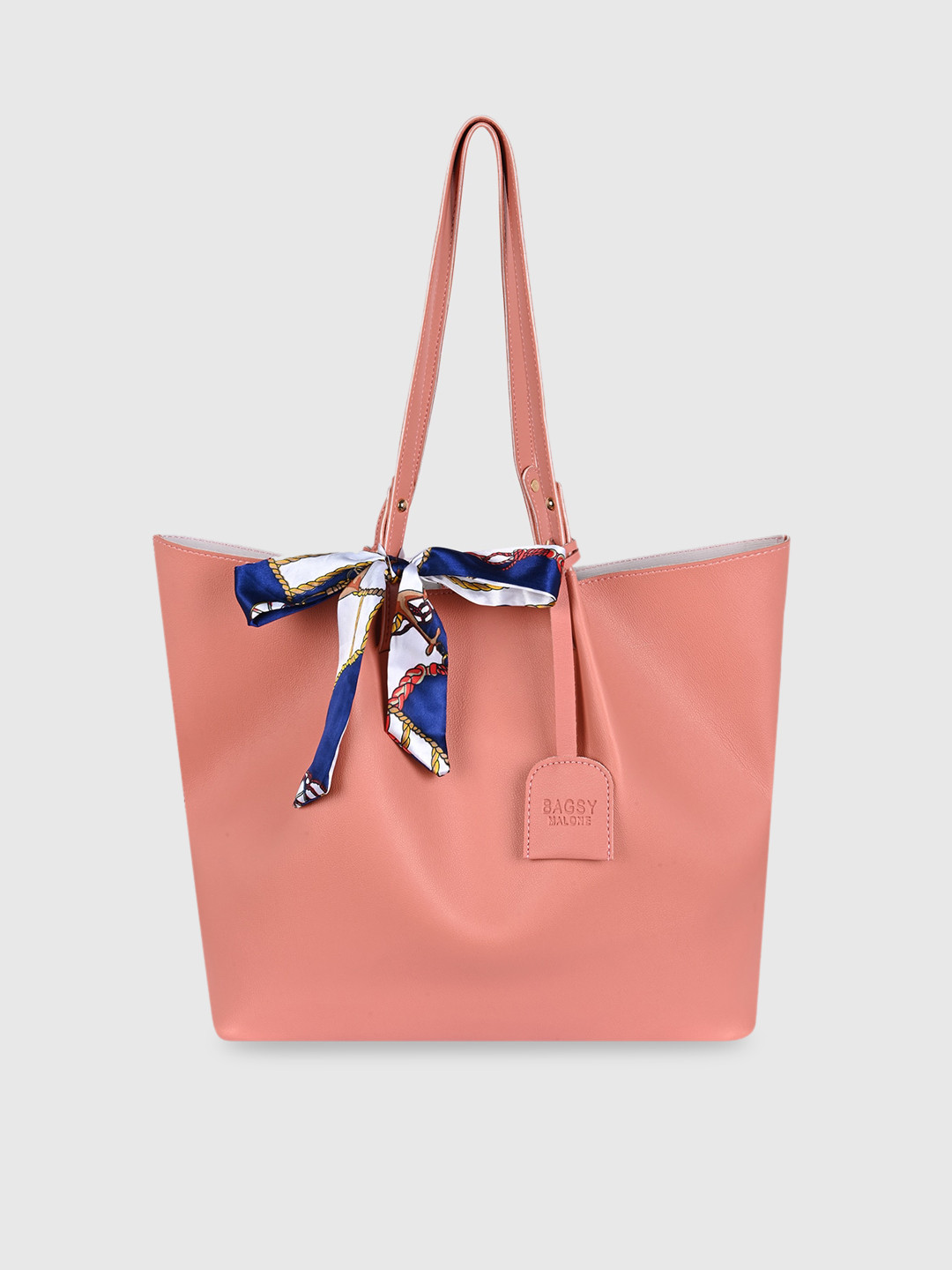 Bagsy Malone Peach-Coloured PU Structured Tote Bag with Bow Detail