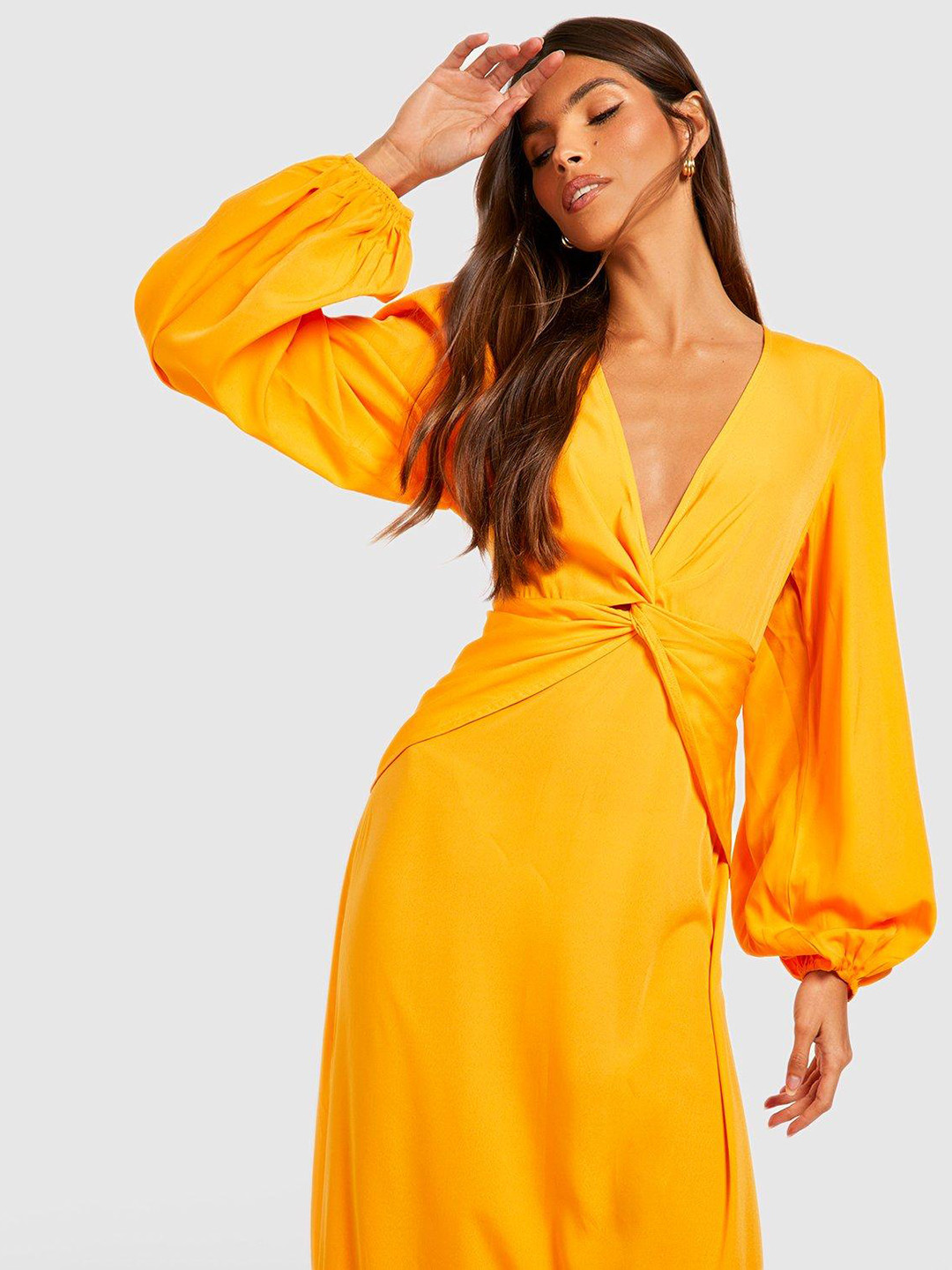 Boohoo Twisted Detail Balloon Sleeves Maxi Dress