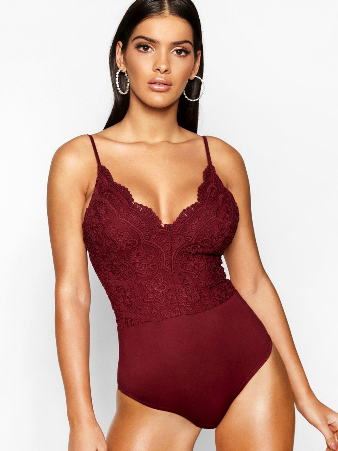 Boohoo Women Maroon Solid Shoulder Straps Bodysuit