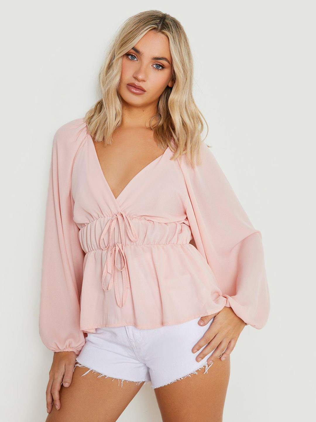 Boohoo Pink Solid Chiffon Top
