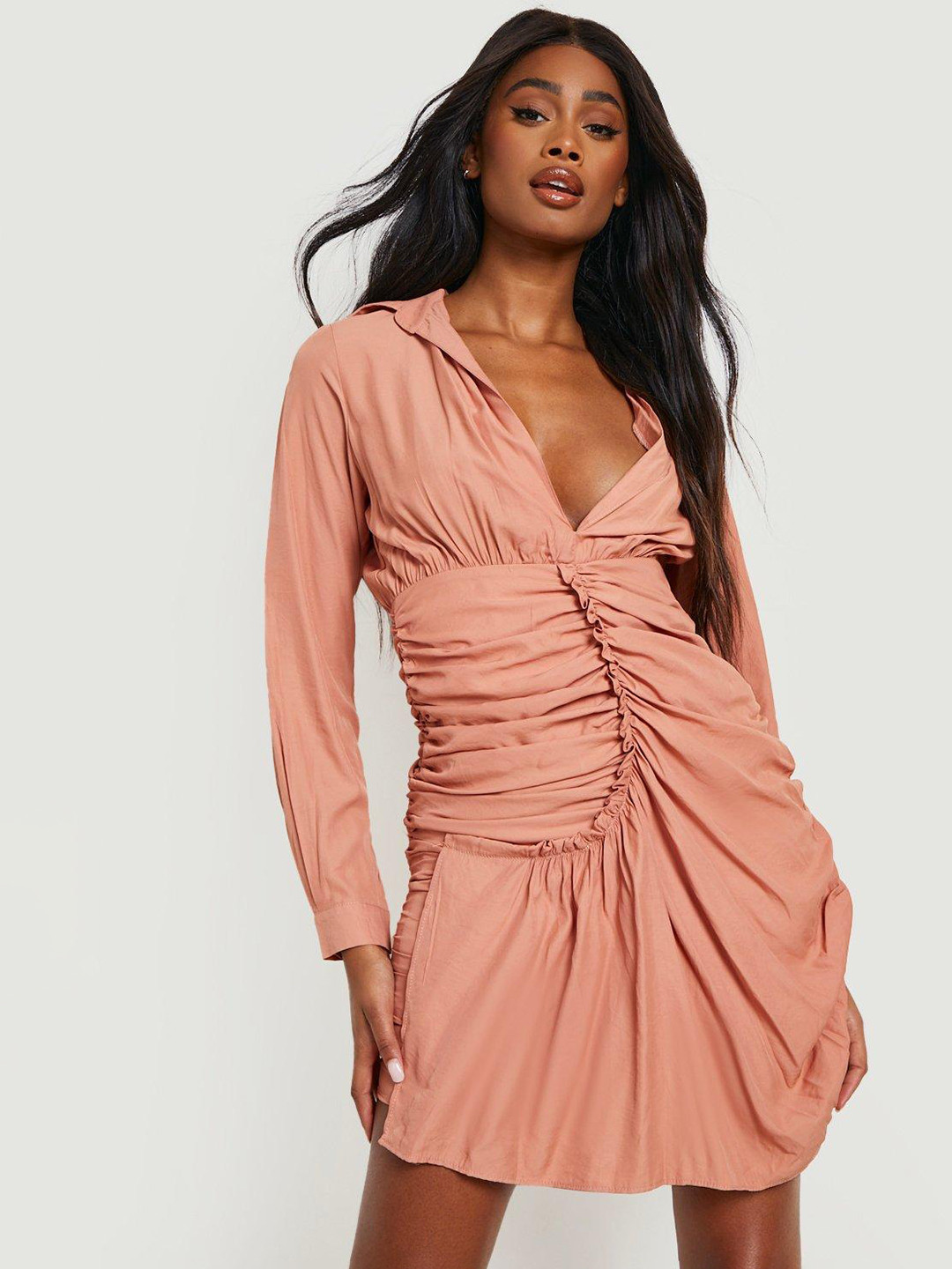 Boohoo Dusty Pink Ruched Sheath Dress