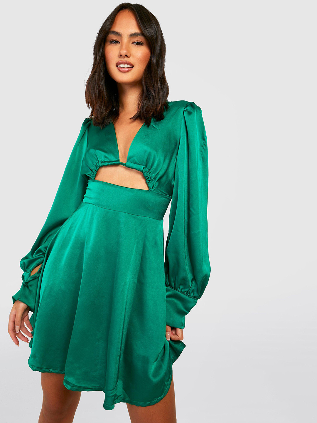 Boohoo Grey Cut-Out A-Line Satin Dress