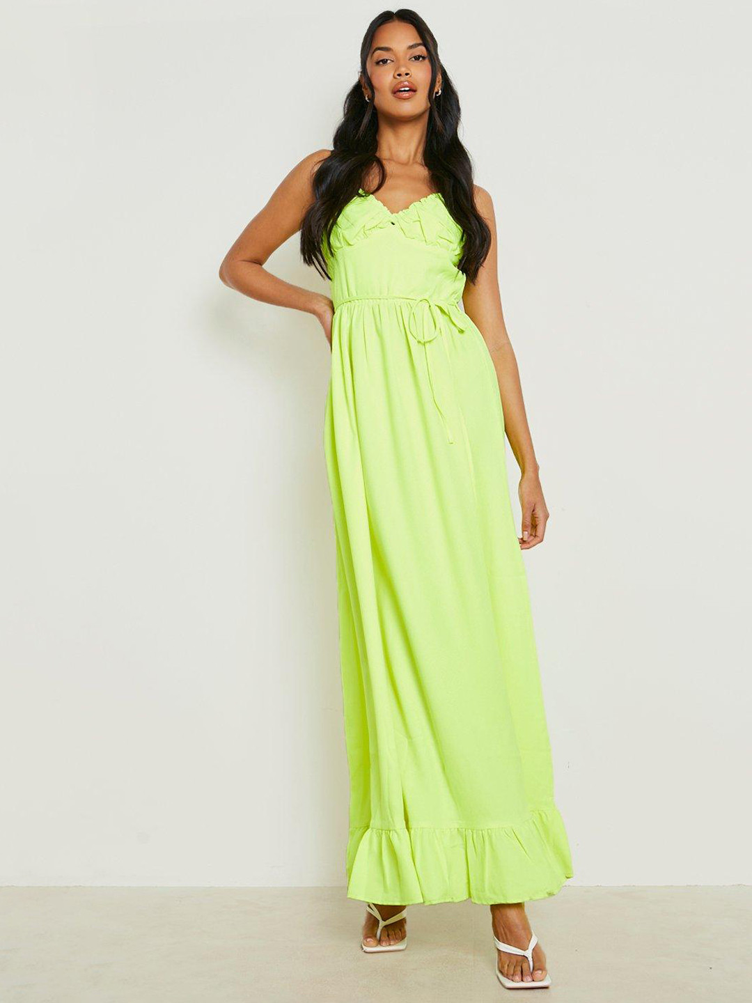 Boohoo Lime Green Pleated Maxi Dress